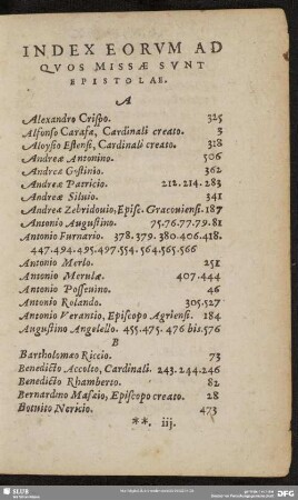 Index Eorum Ad Quos Missae Sunt Epistolae