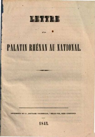 Lettre d'un Palatin Rhénan au National