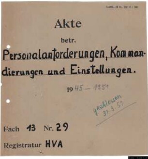 Einstellungen, Personal-Überweisung, Versetzungen und Abkommandierungen, 1945 - 1951