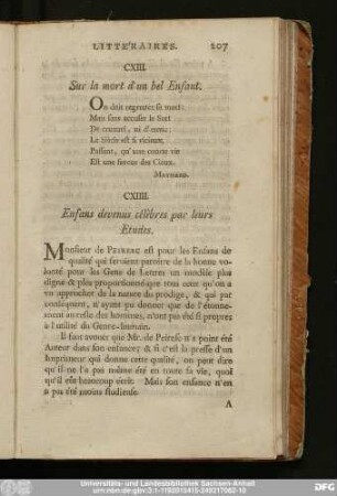 CXIII. Sur la mort d'un bel Enfant.