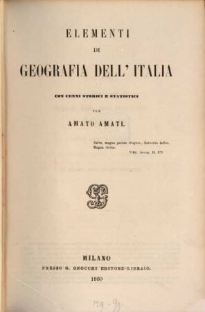 Elementi di geografia dell'Italia : Con cenni storici e statistici