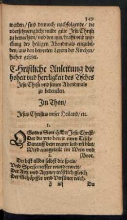 Christliche Anleitung die hoheit und herrligkeit des Tisches Jesu Christi ...