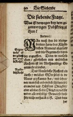 Die siebende Frage. Was ist derwegen bey dem gegenwertigen Pabstkrieg zu thun?