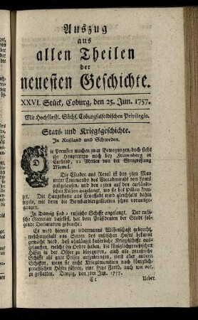 XXVI. Stück, Coburg, den 25. Jun. 1757.