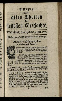 XXVI. Stück, Coburg, den 25. Jun. 1757.
