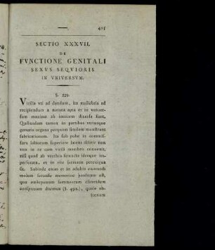 Sectio XXXVII. De Functione Genitali Sexus Sequioris in Universum