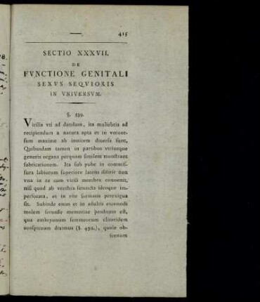 Sectio XXXVII. De Functione Genitali Sexus Sequioris in Universum