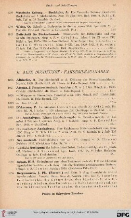 B. Alte Buchkunst / Faksimileausgaben (Nr. 1026-1112)