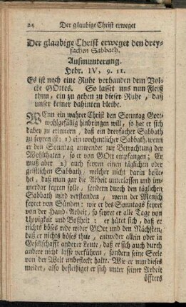 Der glaubige Christ erweget den dreyfachen Sabbath.