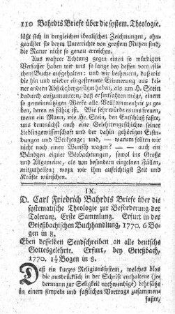 Briefe über die systematische Theologie zur Beförderung der Toleranz. Bd.1.,Slg.1.