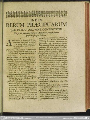 Index Rerum Praecipuarum Quae In Hoc Volumine Continentur