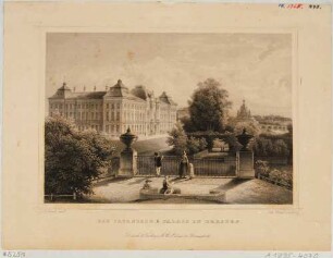 Das Japanische Palais in Dresden, Blick vom Palaisgarten nach Osten, im Hintergrund die Altstadt mit der Frauenkirche, aus Rohbocks und Koehlers Königreich Sachsen, Thüringen und Anhalt von 1857