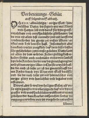 Vorbereitungs-Gebätt auff folgenden Sabbath.