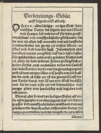 Vorbereitungs-Gebätt auff folgenden Sabbath.