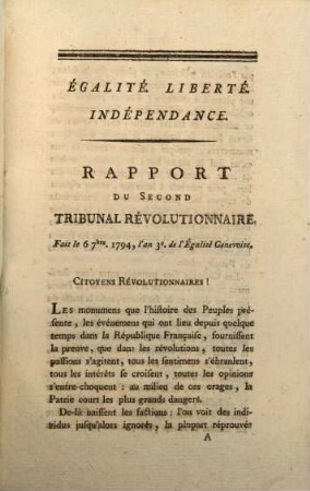 Rapport Du Second Tribunal Révolutionnaire