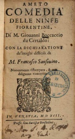 Ameto : Comedia Delle Ninfe Fiorentine