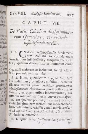 Caput VIII. De Variis Calculi in Analysi infinitorum Generibus et methodo infinitesimali directa.