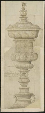 Großer Prunkpokal mit Justicia-Figur auf dem Deckel