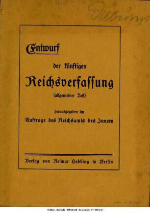 Entwurf der künftigen Reichsverfassung