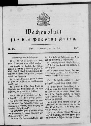 Nr. 15, Ausgabe vom 10. April 1847