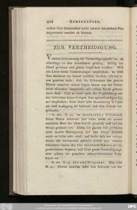 Zur Vertheidigung.