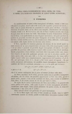 Sulla curva d'intersezione della sfera col toro, e sopra una notevole proprietà di quest'ultima superficie.