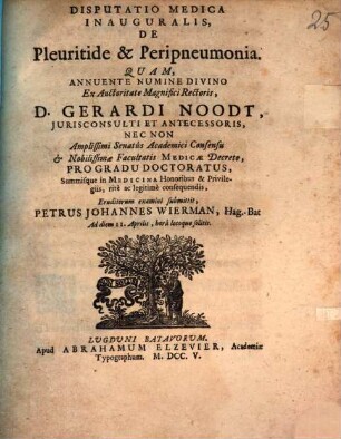 Disp. med. inaug. de pleuritide et peripneumonia