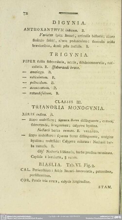 Classis III. Triandria Monogynia
