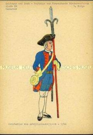 Uniformdarstellung, Konstabler der Artillerie, Kurfürstentum Hannover, 1748.