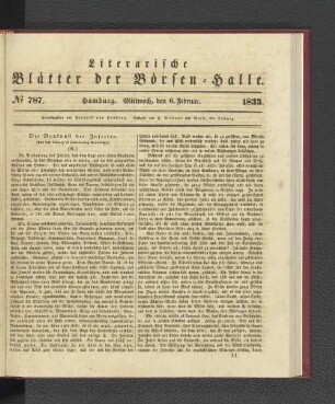 No. 787. Hamburg. Mittwoch, den 6. Februar. 1833.