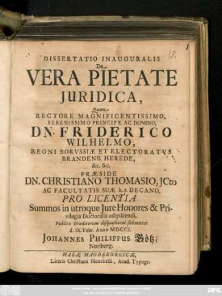 Dissertatio Inauguralis De Vera Pietate Juridica