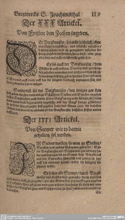 Der XXXI. Artickel. Von Stewer wie es damit gehalten sol werden.