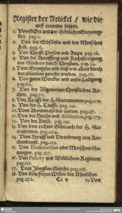 Verzeichnüß der fürnehmsten Sachen in diesem Buch enthalten
