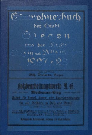 Einwohnerbuch der Stadt Siegen und der Kreise Siegen und Altenkirchen 1927/1928