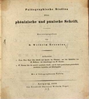 Paläographische Studien über phönizische und punische Schrift