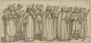 Die Heiligen Filippo Neri, Ignacio de Loyola, Francisco de Javier, Isidor von Madrid und Teresa de Jesús von fünf Engeln begleitet