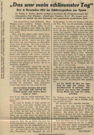 Artikel "Das war mein schlimmster Tag" (Auszug aus "Flandrisches Tagebuch 1914")