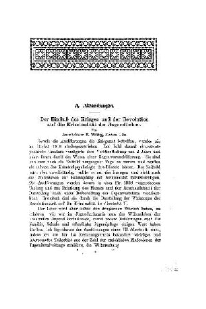 Der Einfluß des Krieges und der Revolution auf die Kriminalität der Jugendlichen