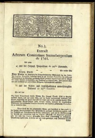 No. I. Extract Actorum Comitialium Sternebergensium de 1765. - No. 2. Friedrich von Gottes Gnaden