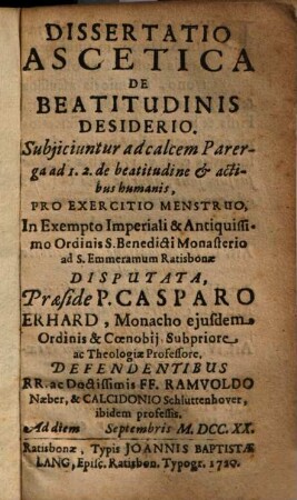 Dissertatio Ascetica De Beatitudinis Desiderio