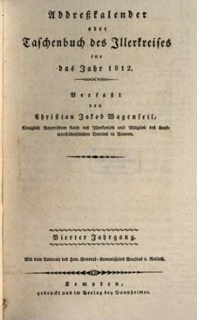 Addreßkalender oder Taschenbuch des Illerkreises : für das Jahr. 4. 1812