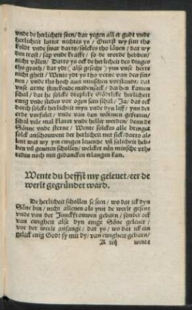 Wente du heffst my gelevet/ eer de werlt gegründet ward.