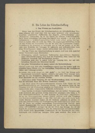 II. Die Lehre der Güterbeschaffung