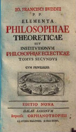 Jo. Francisci Buddei Elementa Philosophiae Instrvmentalis seu Institvtionvm Philosophiae Eclecticae tomus ..., 2