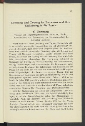 Normung und Typung im Bauwesen und ihre Einführung in die Praxis