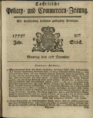 51tes Stueck, Montag den 18ten December 1775