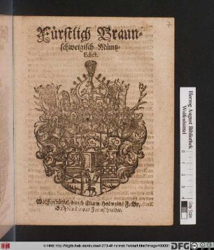 Fürstlich Braunschweigisch Müntz-Edict : [Geben ... auff Unser Veste Wolffenbüttel/ Am 28. Januarii Anno 1622.]