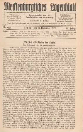 Nr. 9/10. Rostock, den 10. November 1922.