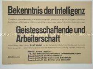 Maueranschlag mit dem Aufruf zu einer Kundgebung der Geistesschaffenden