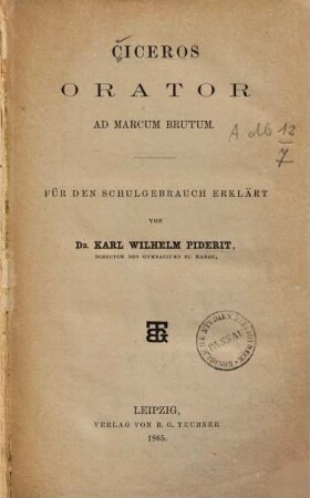 Ciceros orator ad Marcum Brutum